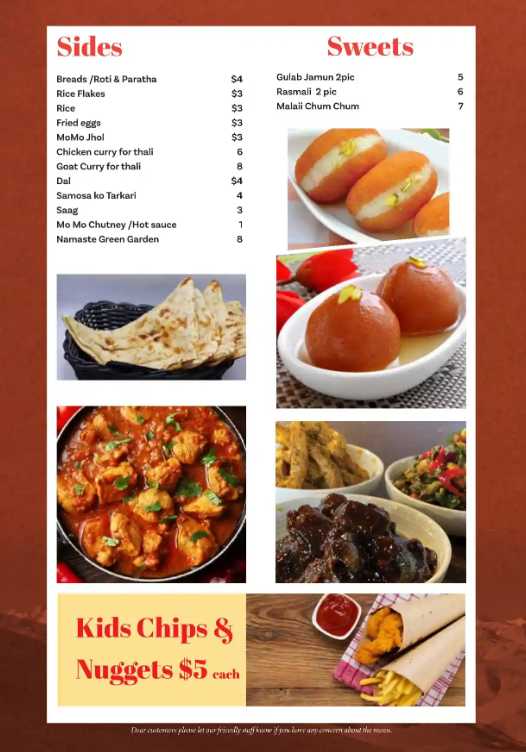 Menu, Namaste Strathfield(Nepali Indian Restaurant)