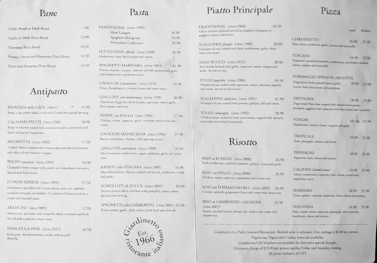 Menu, Giardinetto