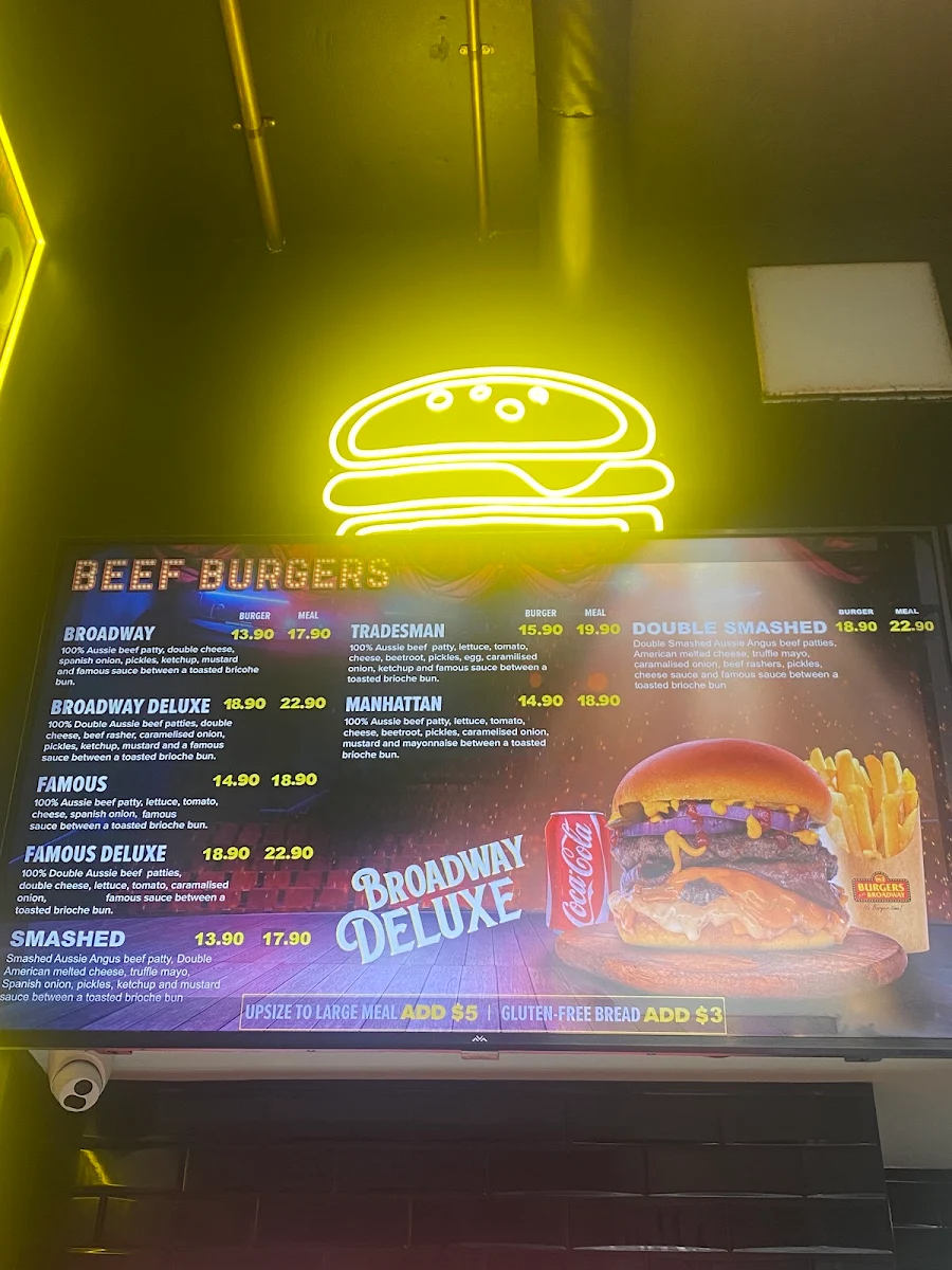 Menu, Burgers On Broadway