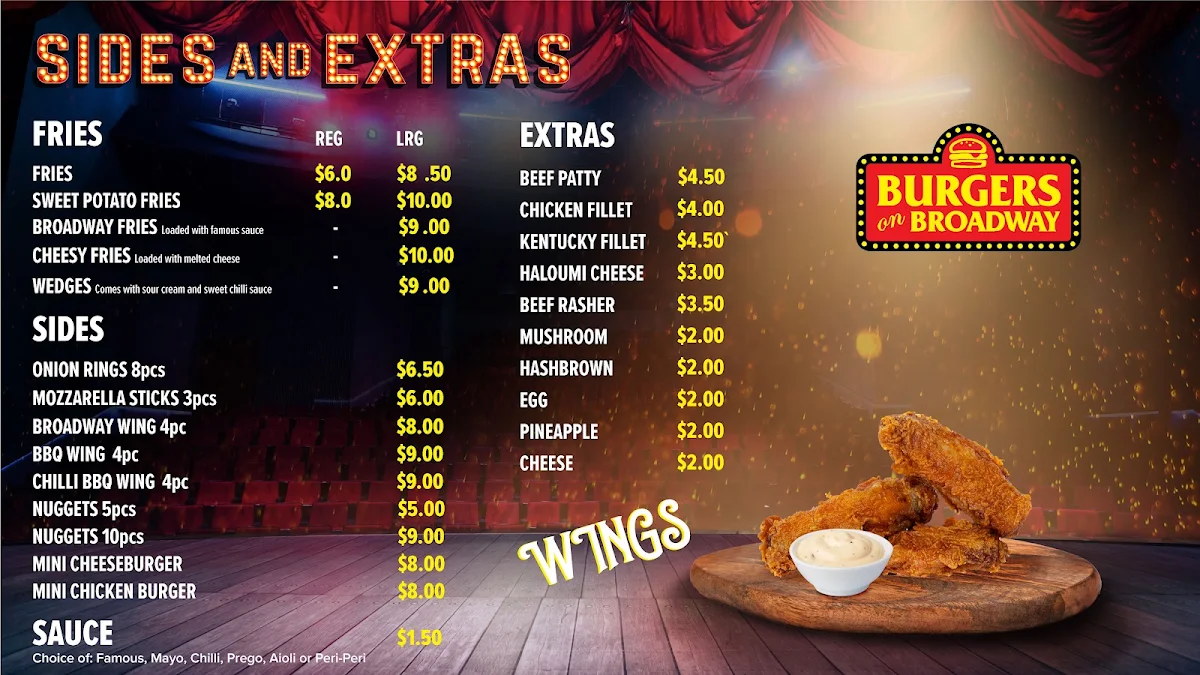 Menu, Burgers On Broadway