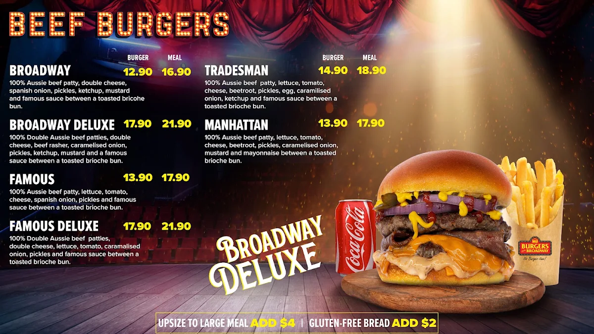 Menu, Burgers On Broadway