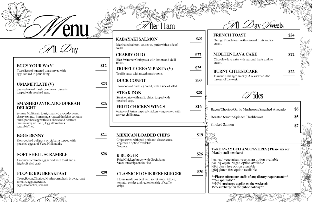 Menu, FLOVIE CAFE
