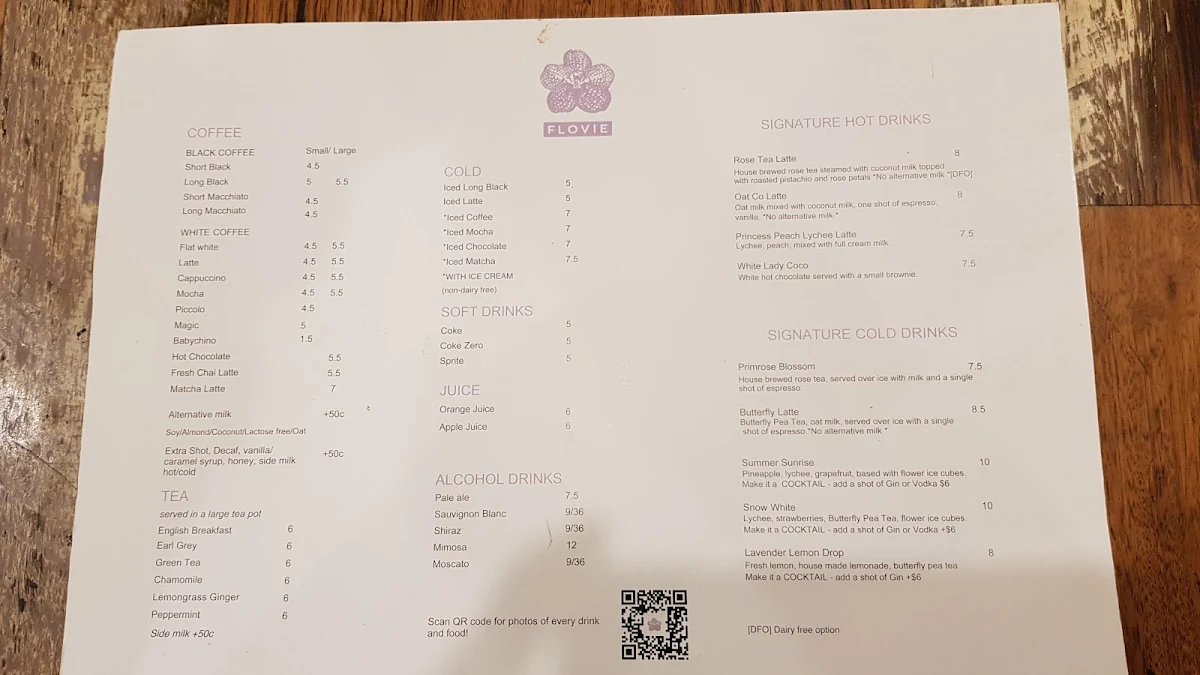 Menu, FLOVIE CAFE