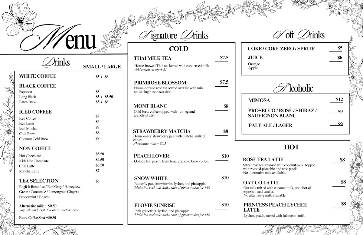 Menu, FLOVIE CAFE
