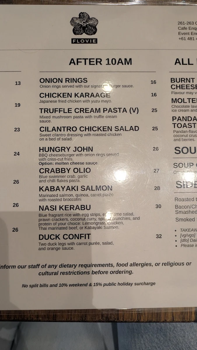 Menu, FLOVIE CAFE