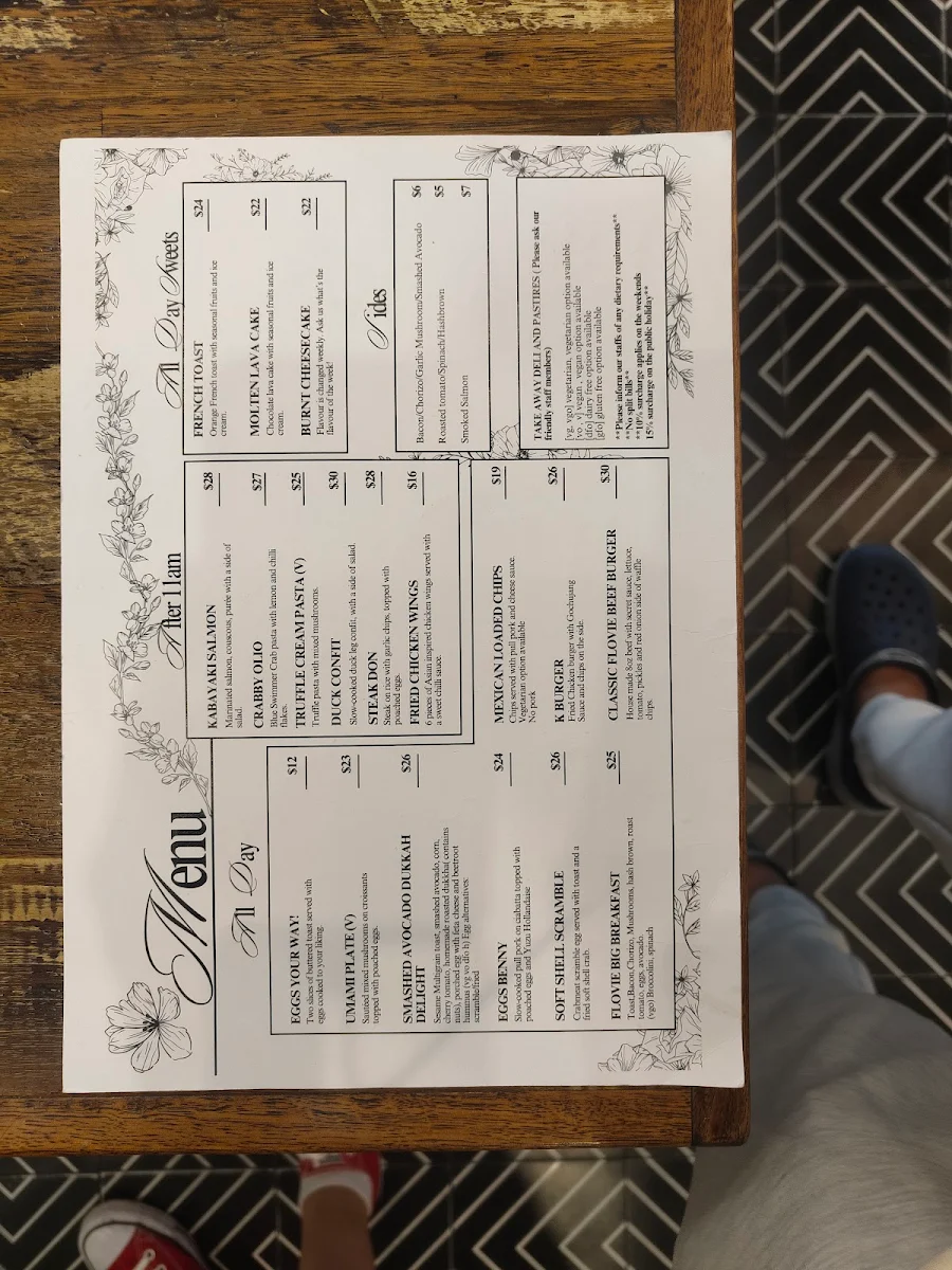 Menu, FLOVIE CAFE
