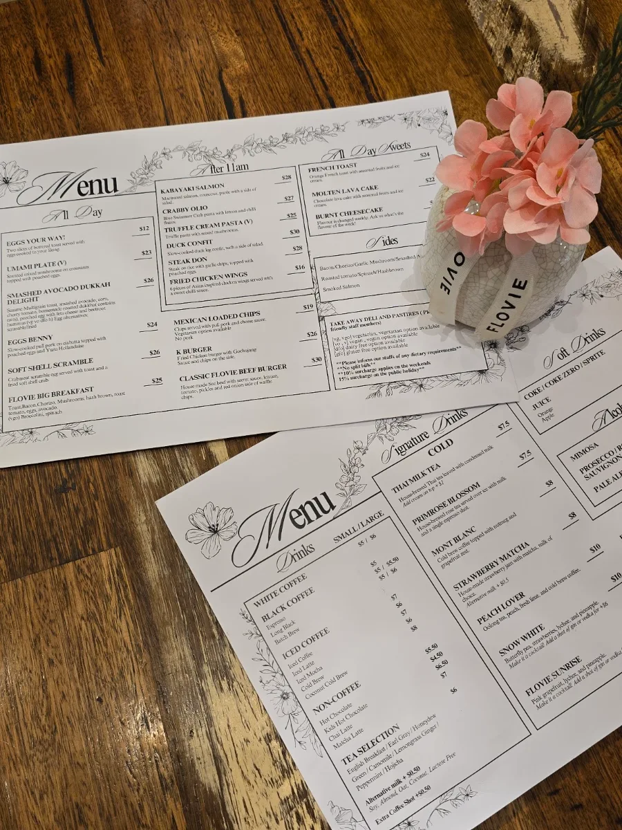 Menu, FLOVIE CAFE