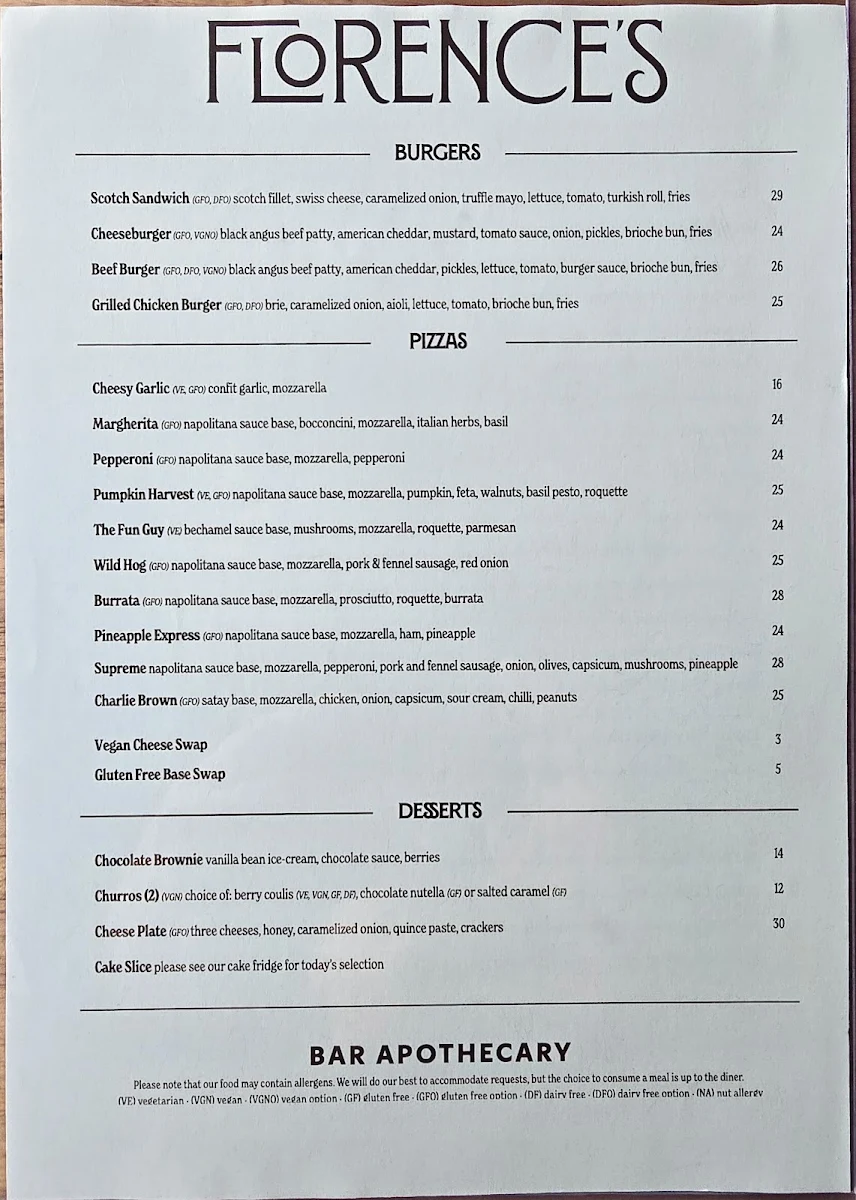 Menu, Bar Apothecary