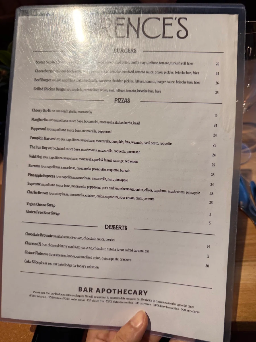Menu, Bar Apothecary