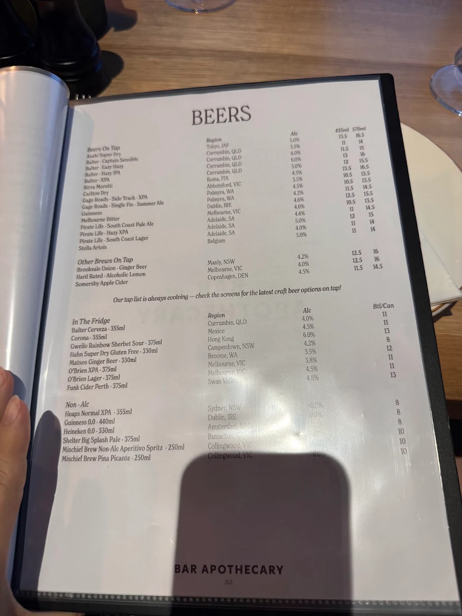 Menu, Bar Apothecary