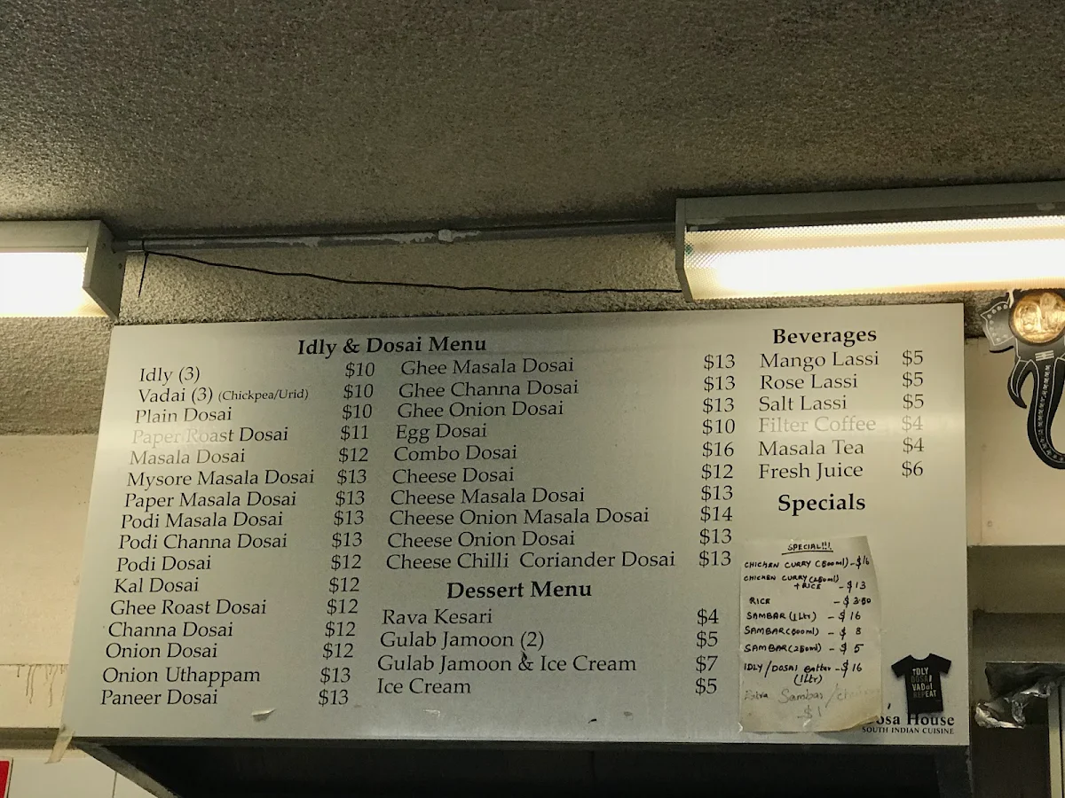 Menu, Dosa House