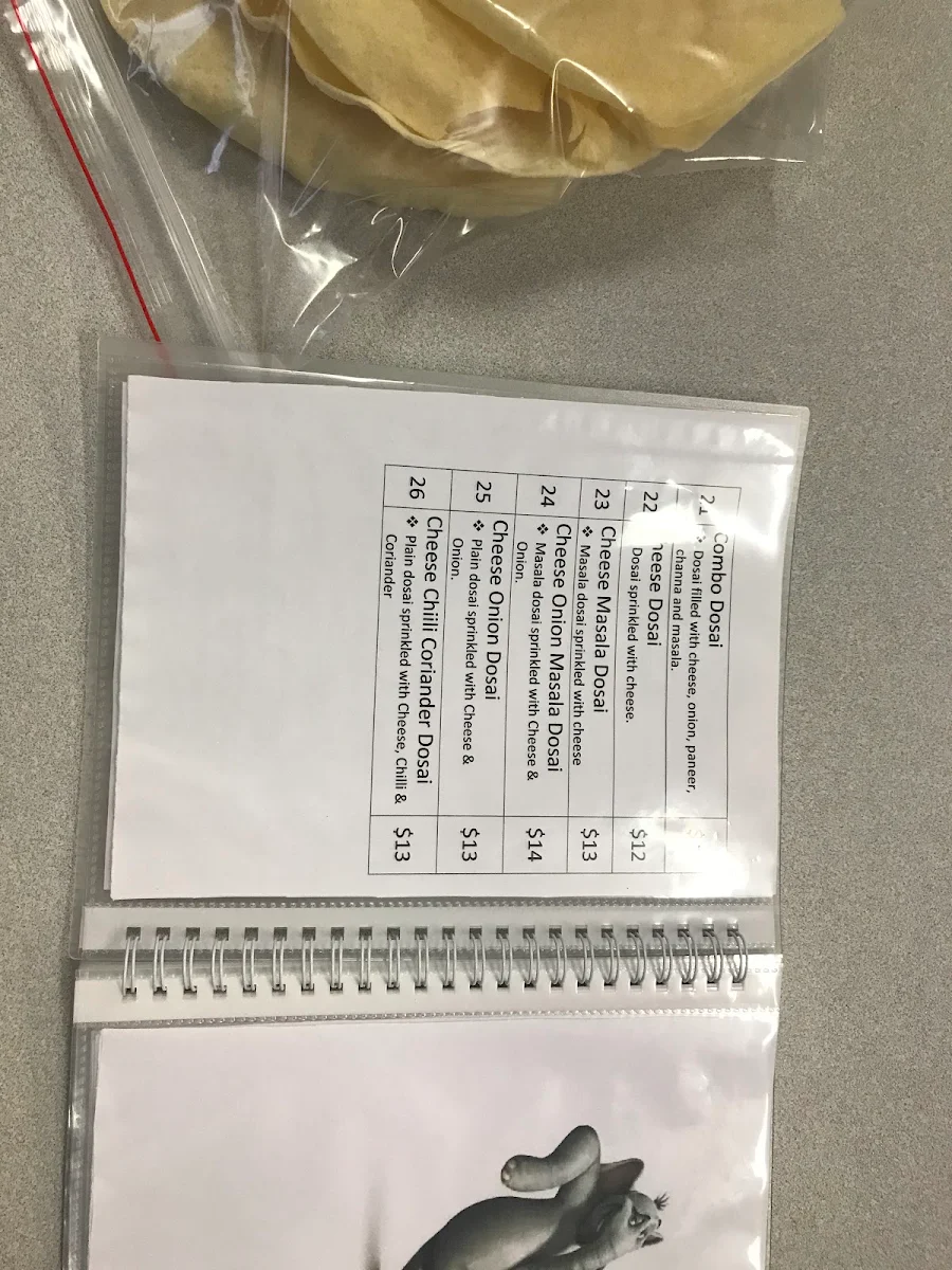 Menu, Dosa House