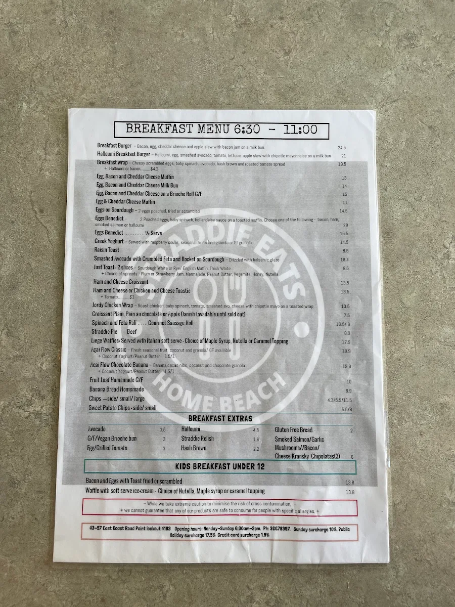 Menu, Straddie Eats