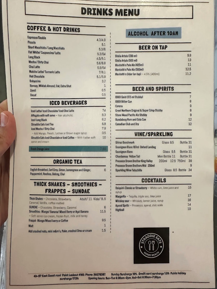 Menu, Straddie Eats