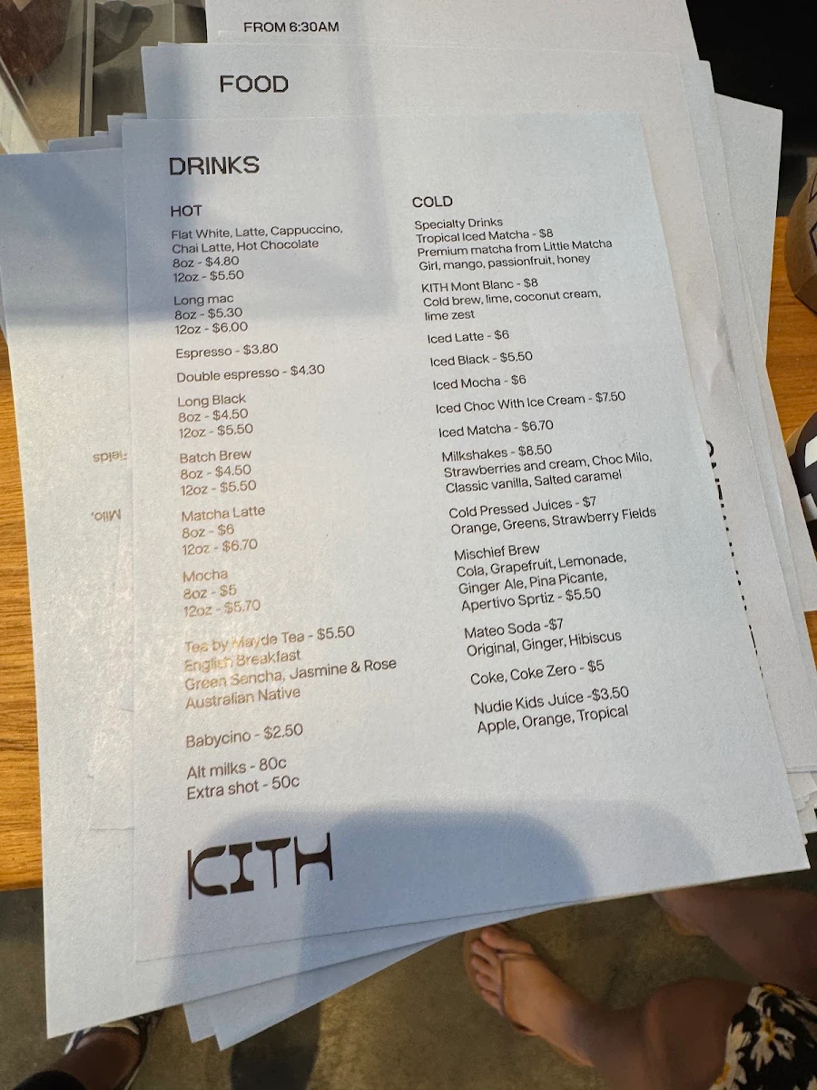 Menu, Kith Eatery