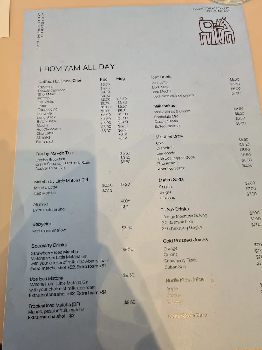 Menu, Kith Eatery