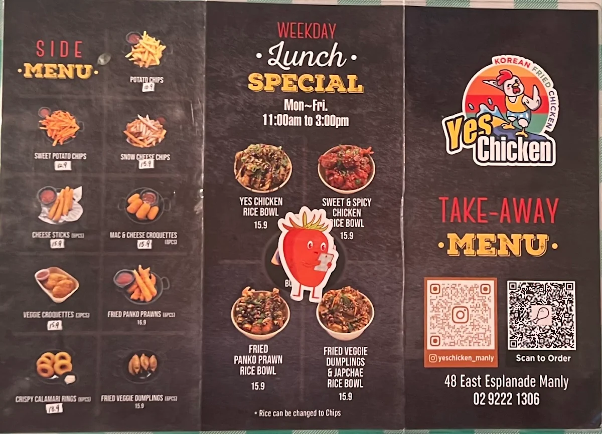Menu, Yes Chicken (Korean Fried Chicken) in Manly