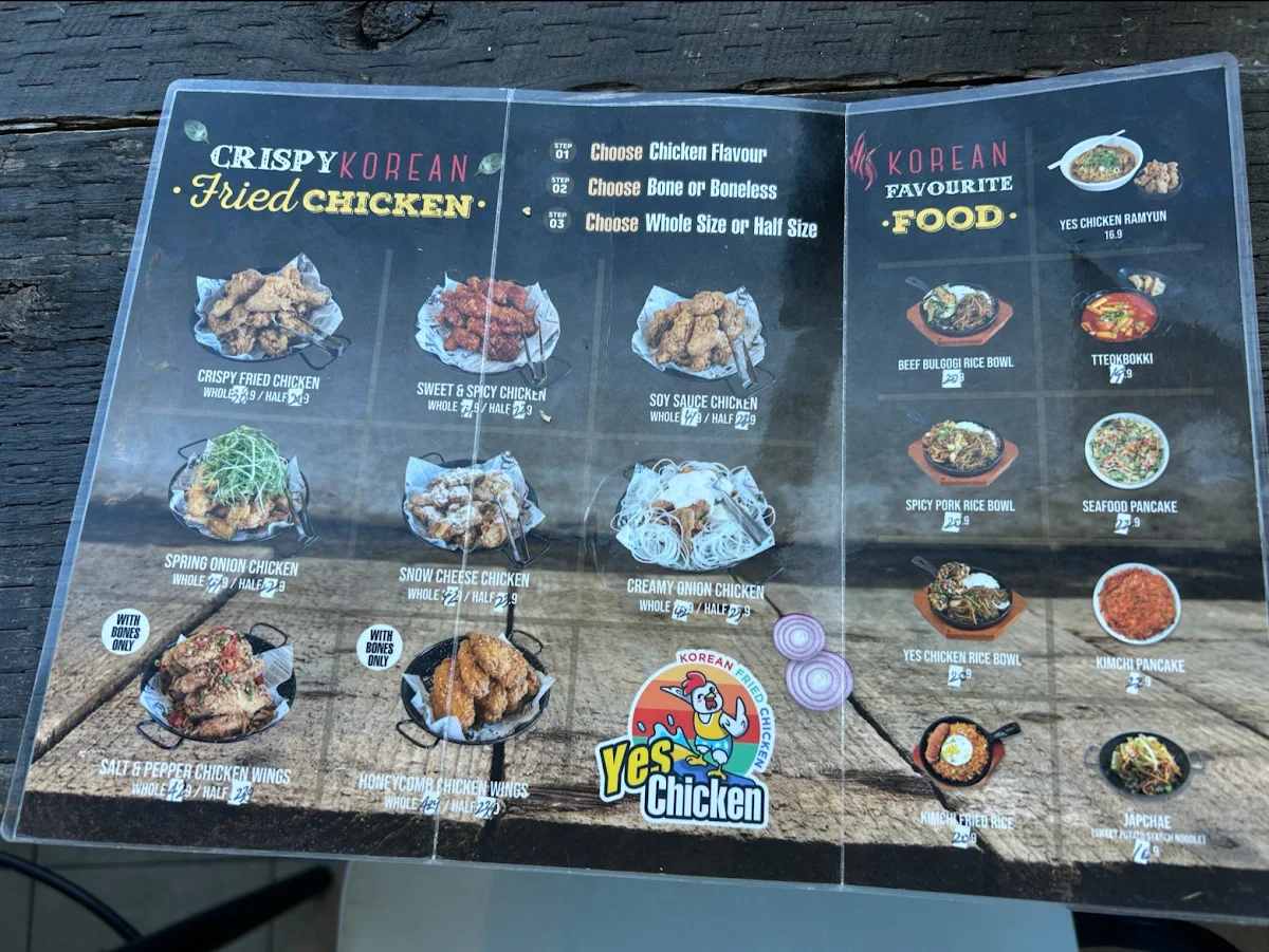 Menu, Yes Chicken (Korean Fried Chicken) in Manly