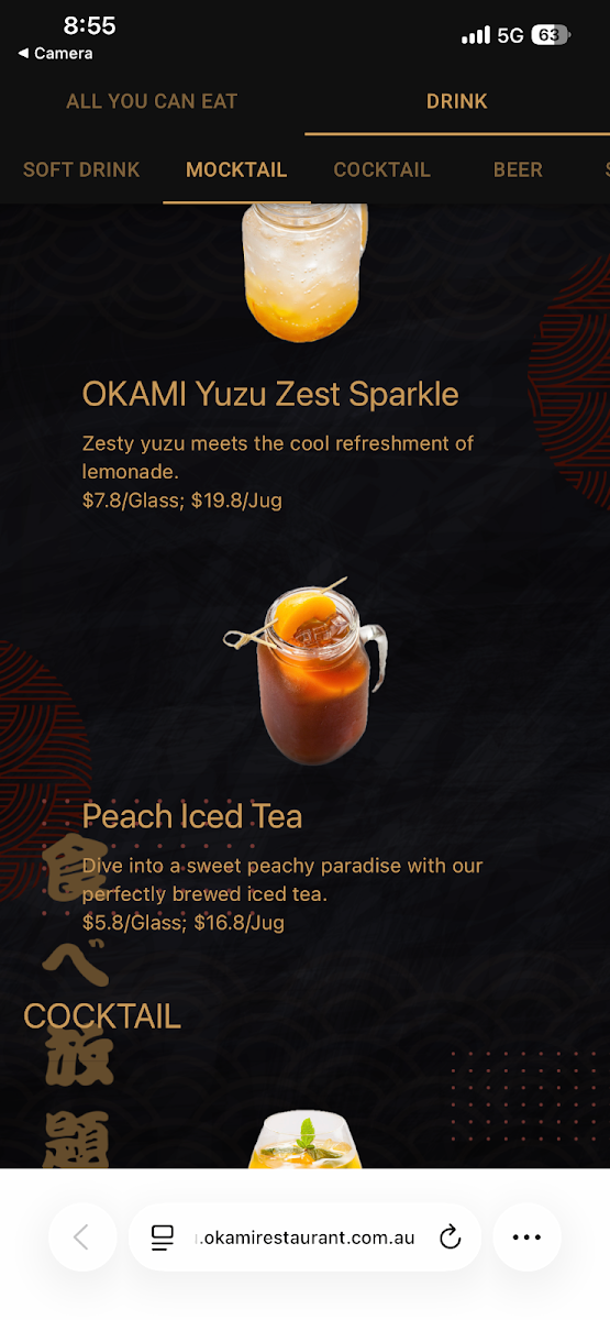 Menu, Okami Japanese Restaurant