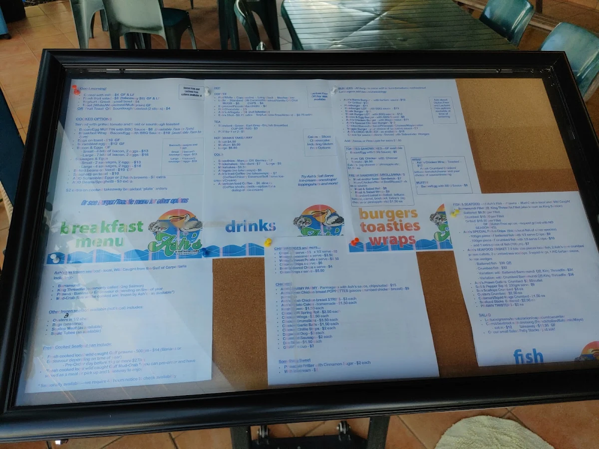 Menu, Ash's @ the Point Cafe, Karumba Point