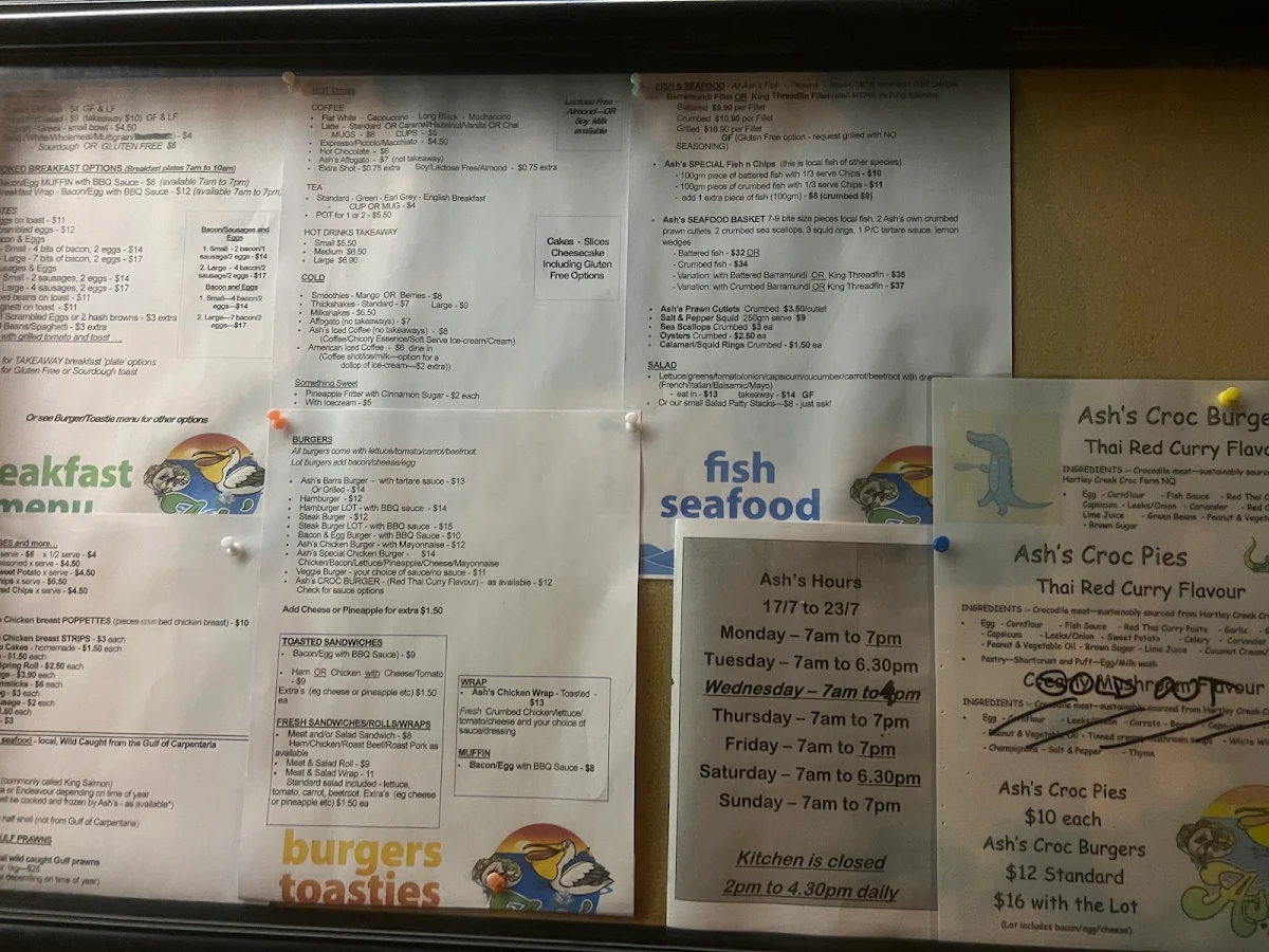 Menu, Ash's @ the Point Cafe, Karumba Point
