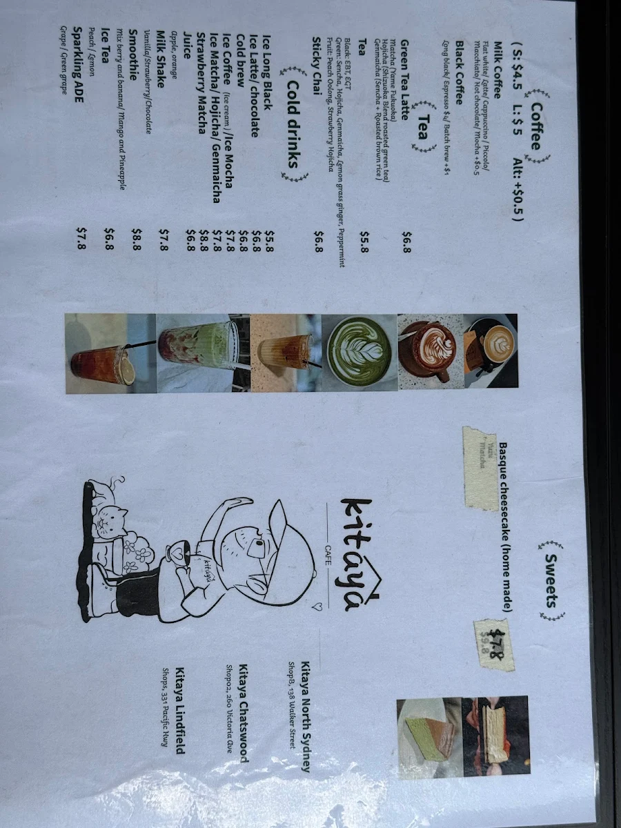 Menu, Tutta Cafe North Sydney