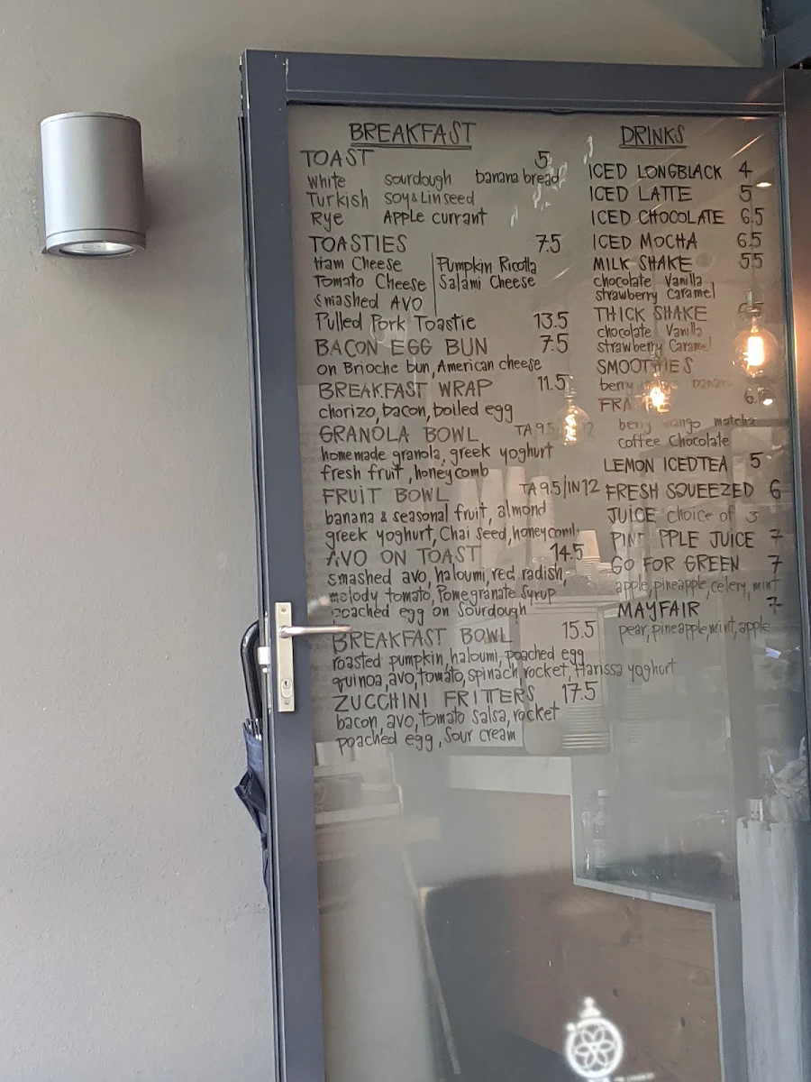 Menu, Tutta Cafe North Sydney