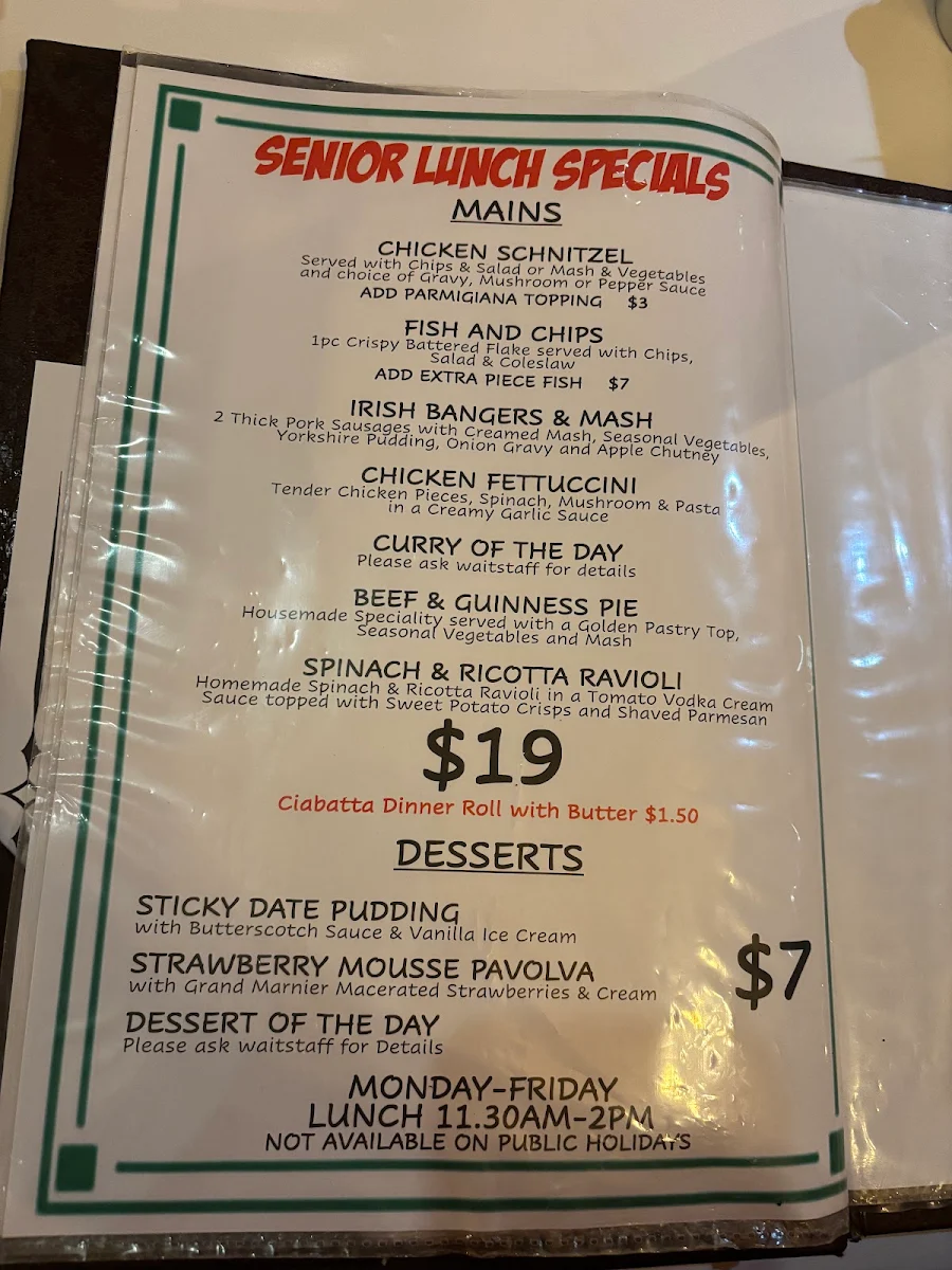 Menu, Racecourse Hotel Werribee