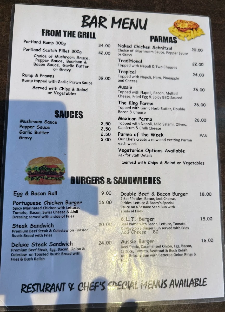 Menu, Racecourse Hotel Werribee
