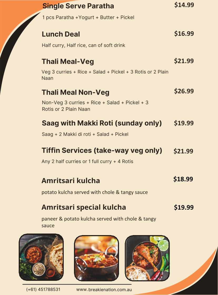 Menu, Breakie Nation