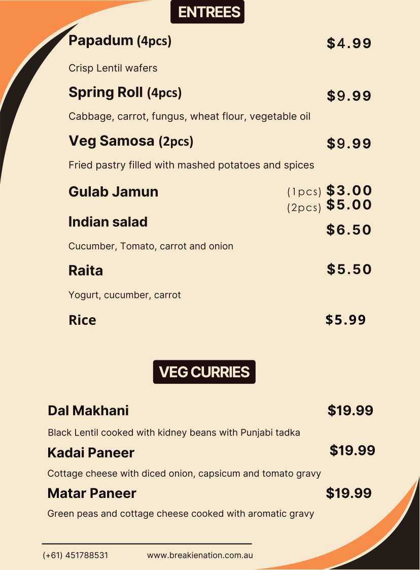 Menu, Breakie Nation