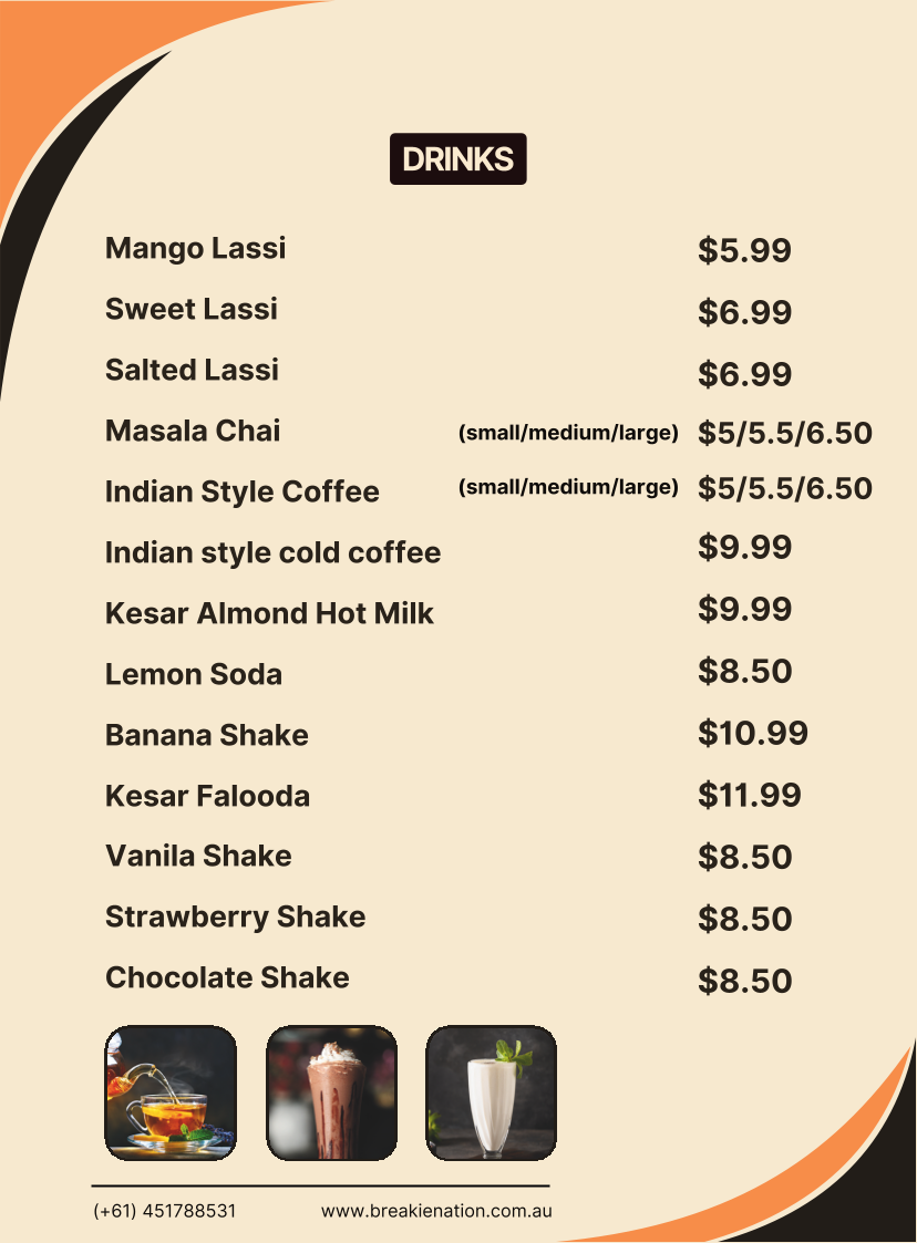 Menu, Breakie Nation