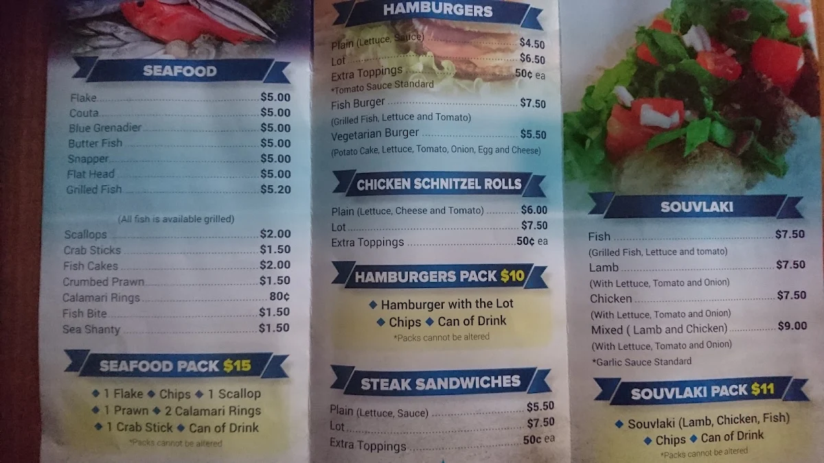 Menu, Kosciusko Avenue Fish & Chips