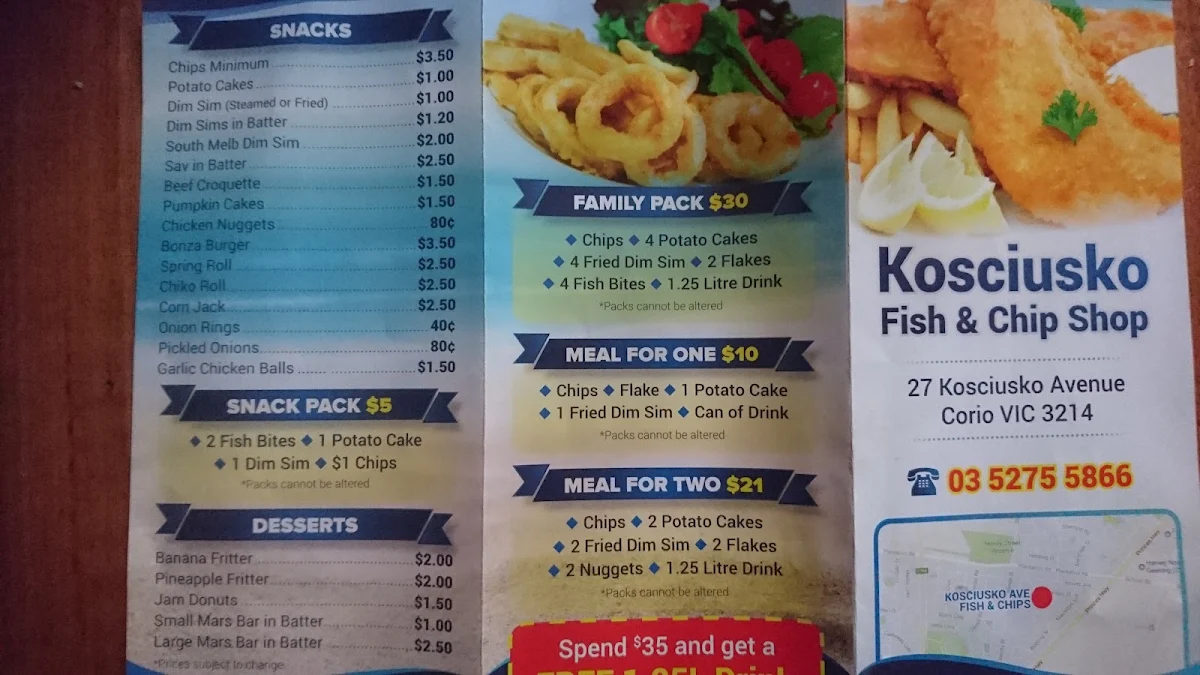 Menu, Kosciusko Avenue Fish & Chips