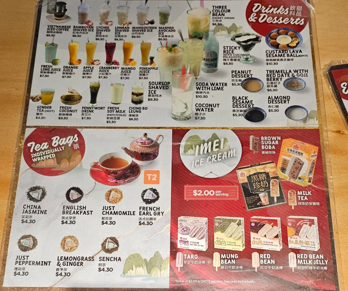 Menu, Cam On Restaurant (Market City)