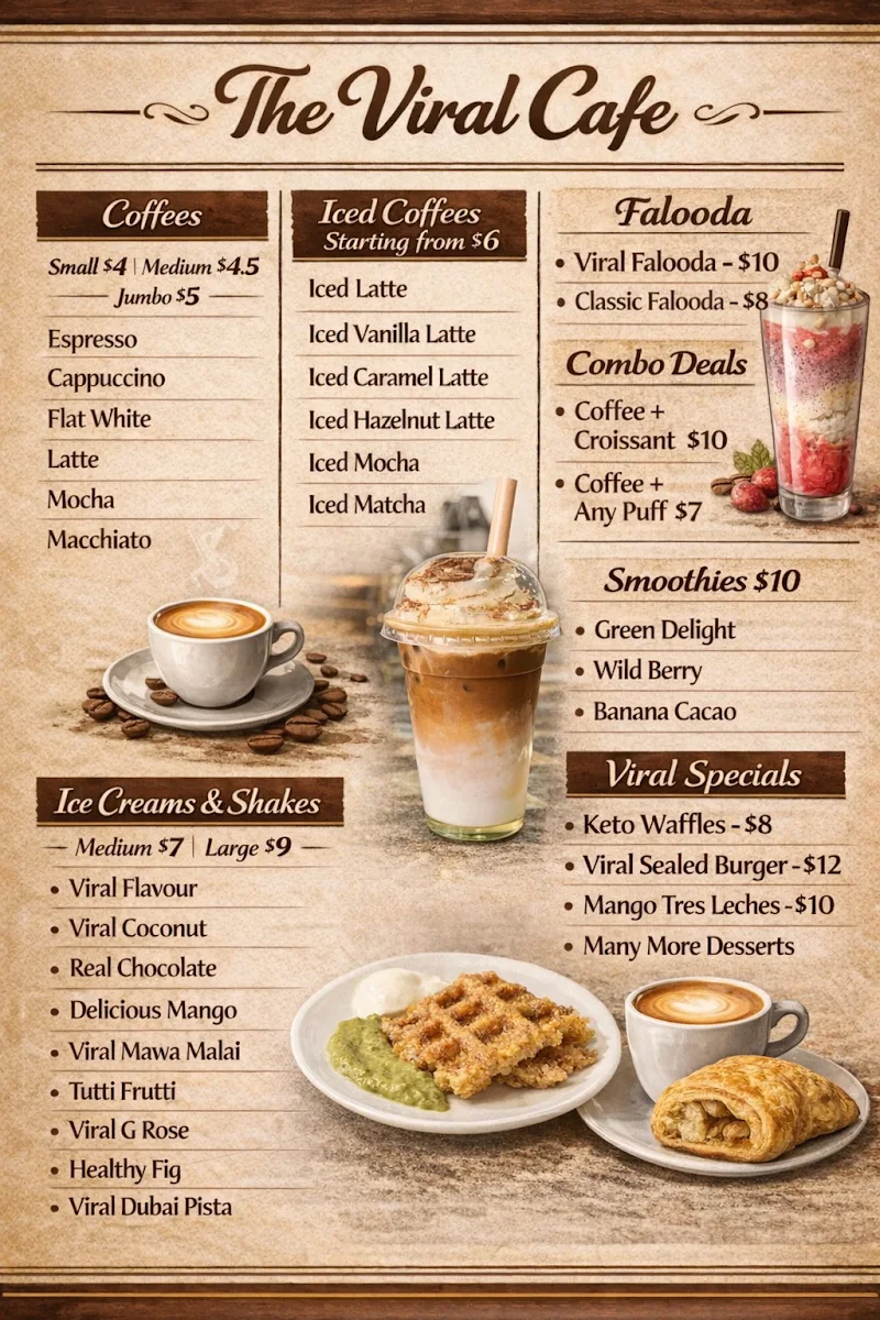 Menu, THE VIRAL CAFE