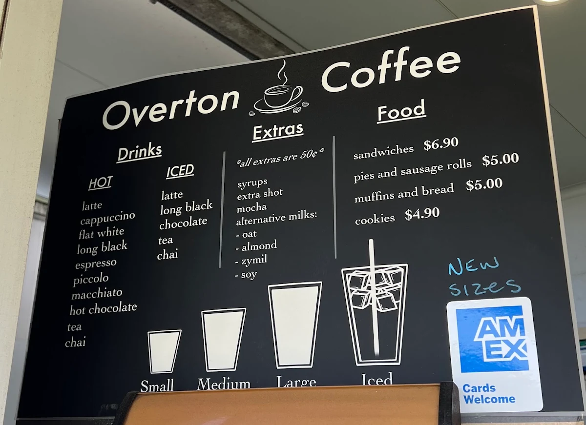 Menu, Overton Cafe