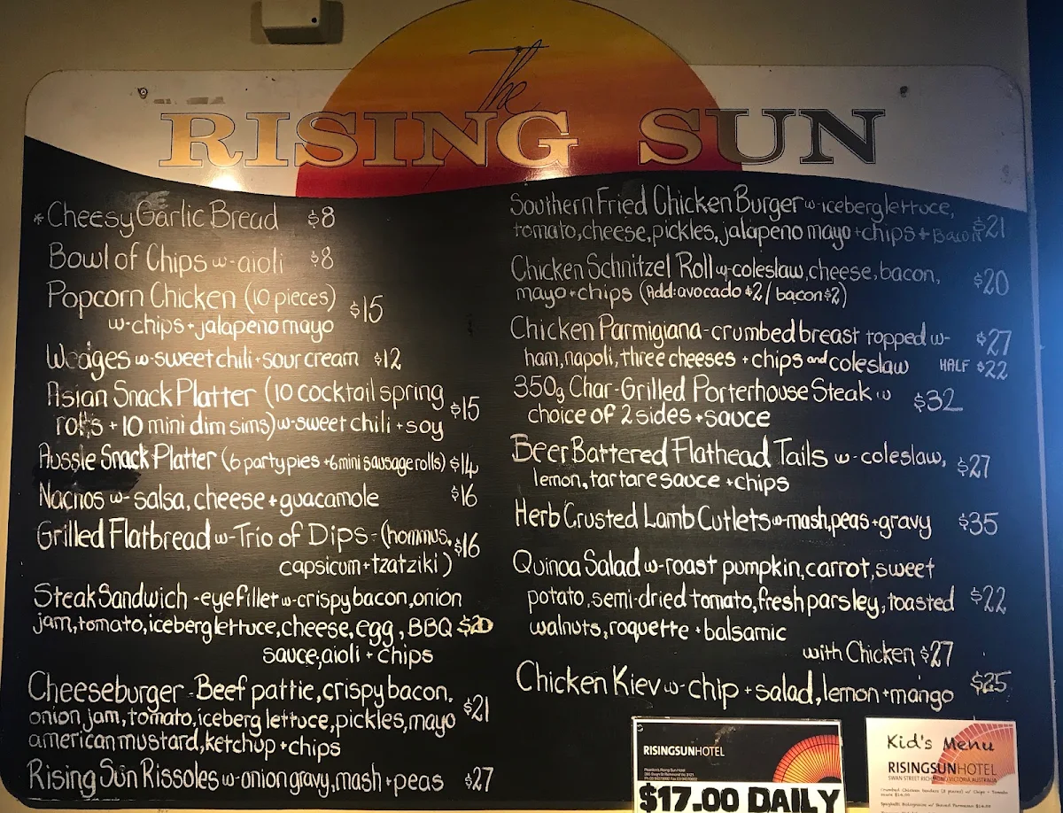 Menu, Rising Sun Hotel Richmond