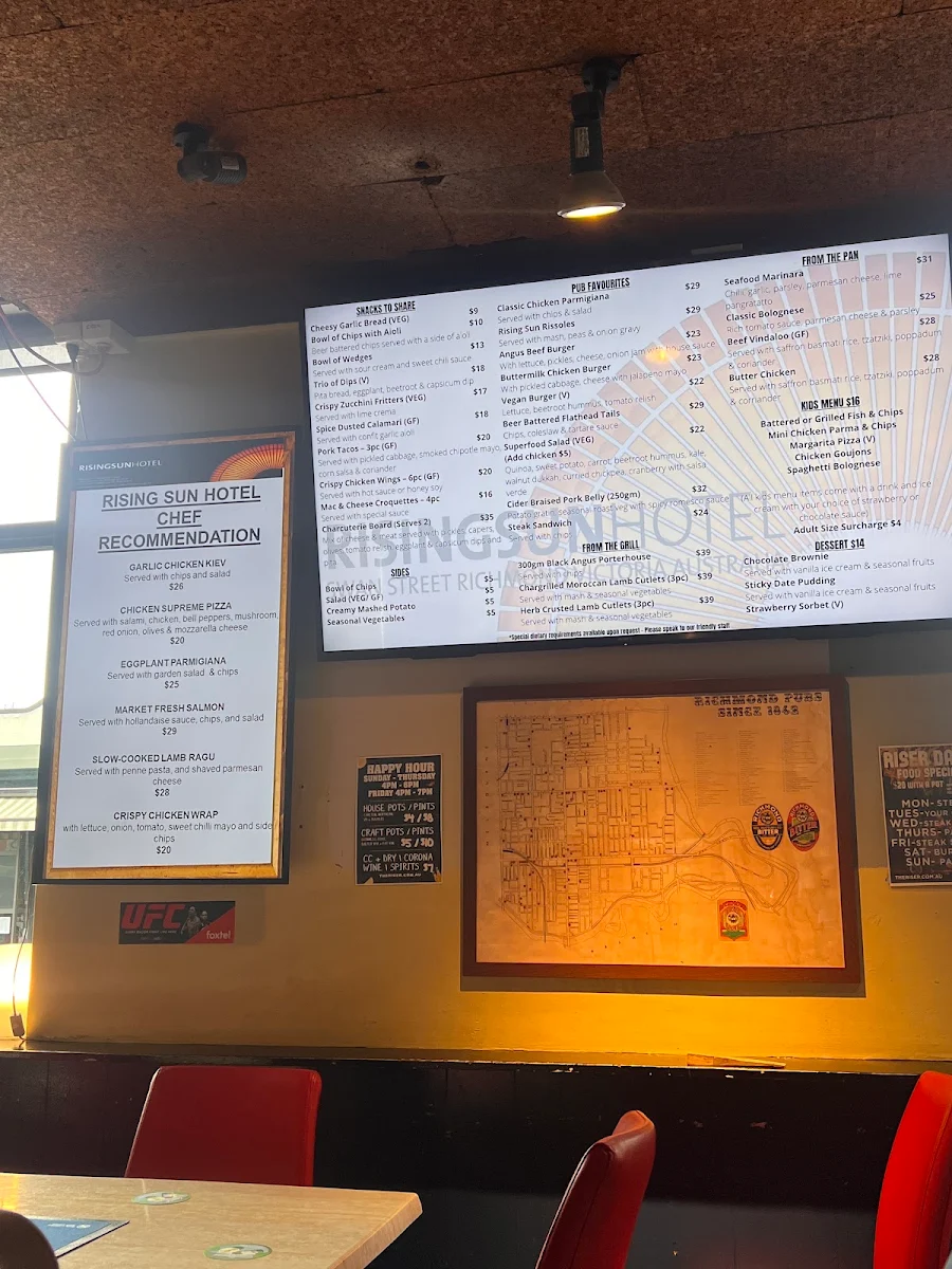 Menu, Rising Sun Hotel Richmond