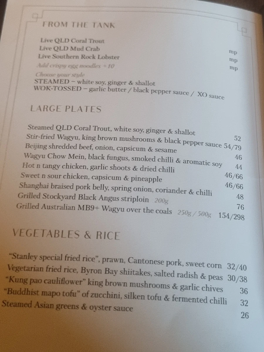 Menu, Stanley Restaurant