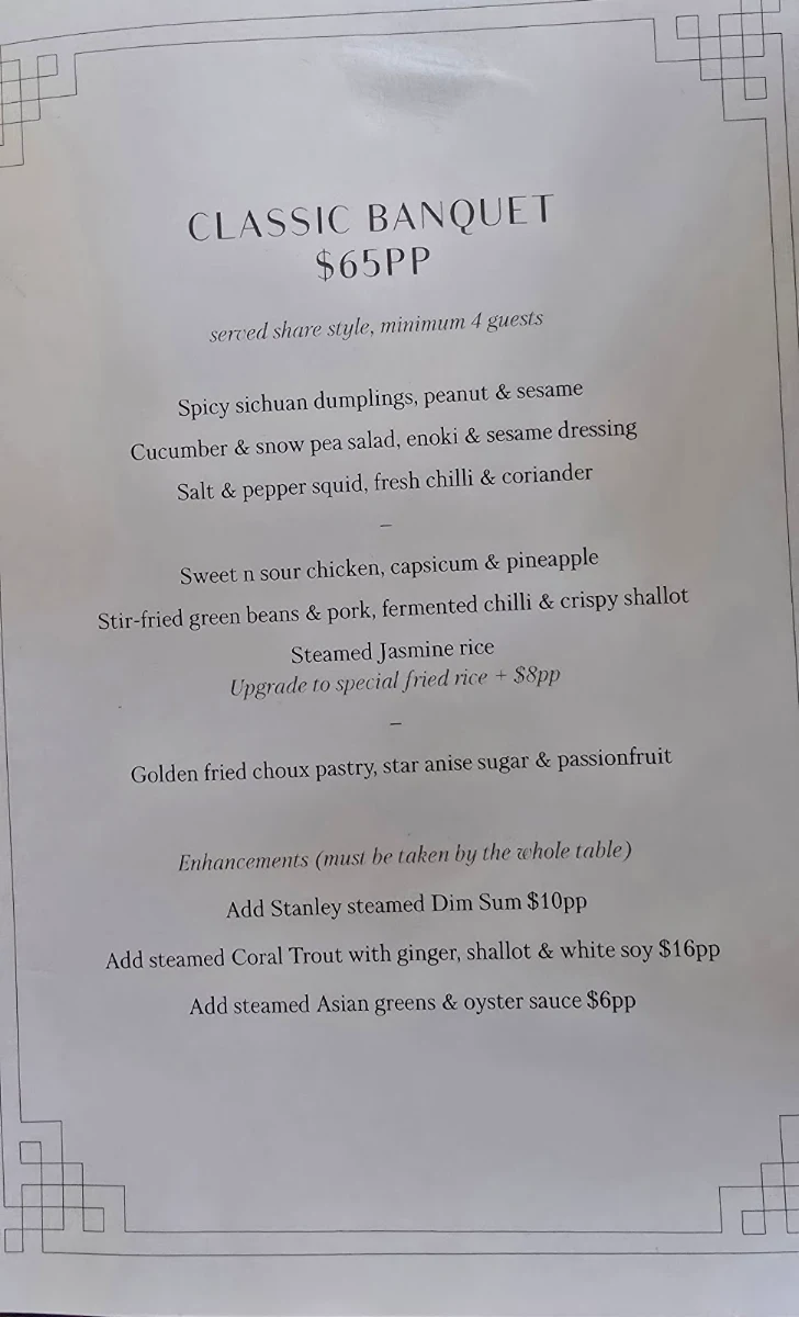 Menu, Stanley Restaurant