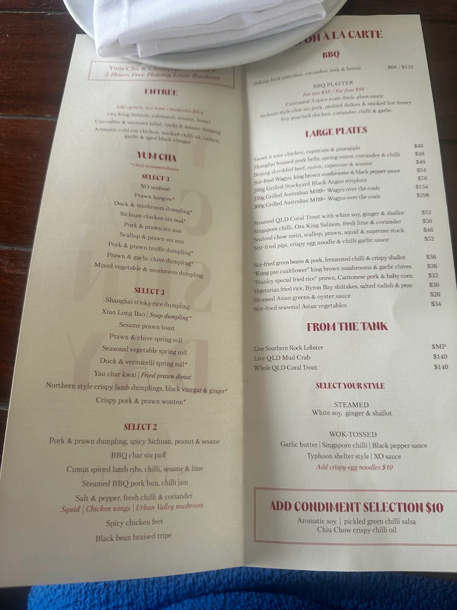 Menu, Stanley Restaurant