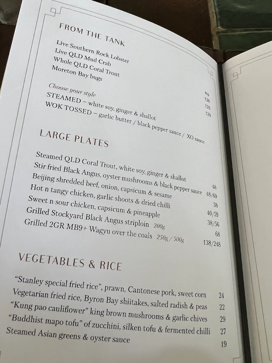 Menu, Stanley Restaurant