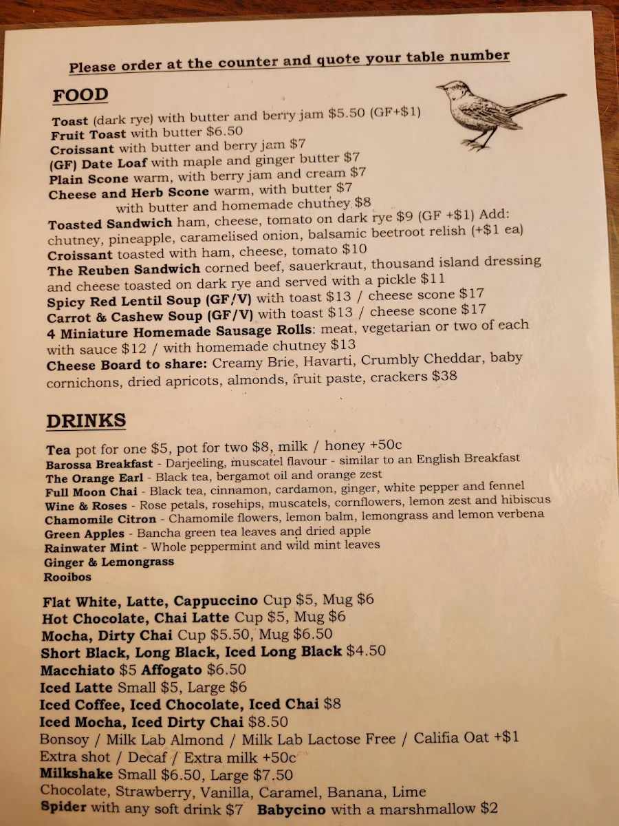 Menu, Mockingbird Lounge