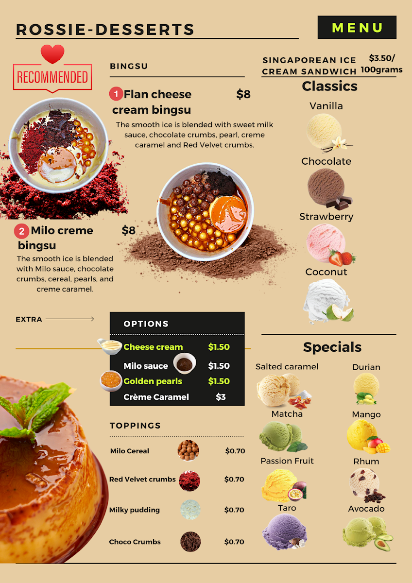 Menu, Rossie Coffee