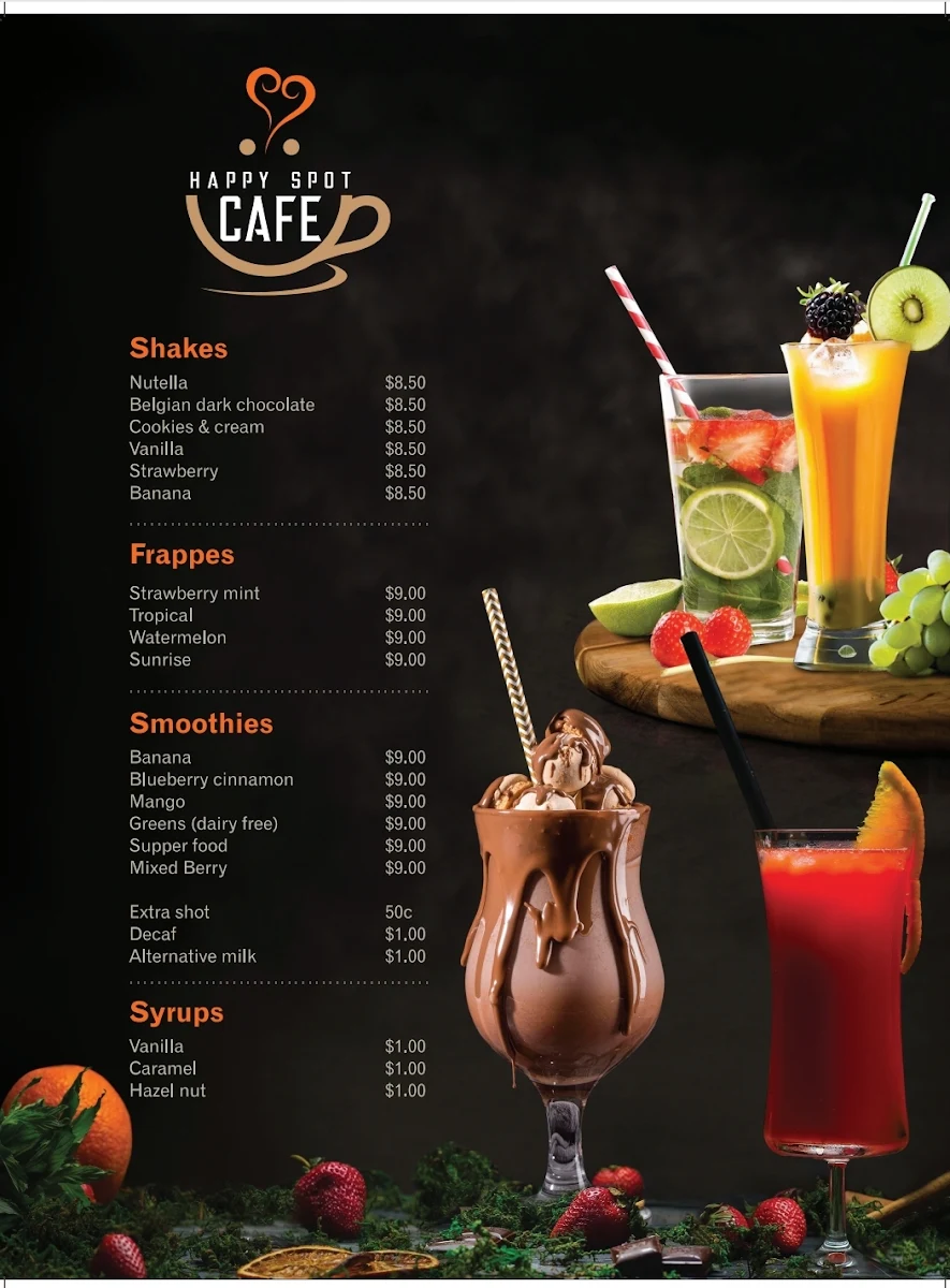 Menu, Happy Spot Cafe