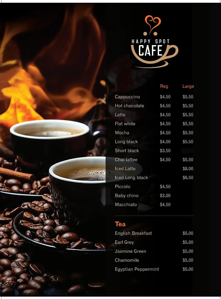 Menu, Happy Spot Cafe