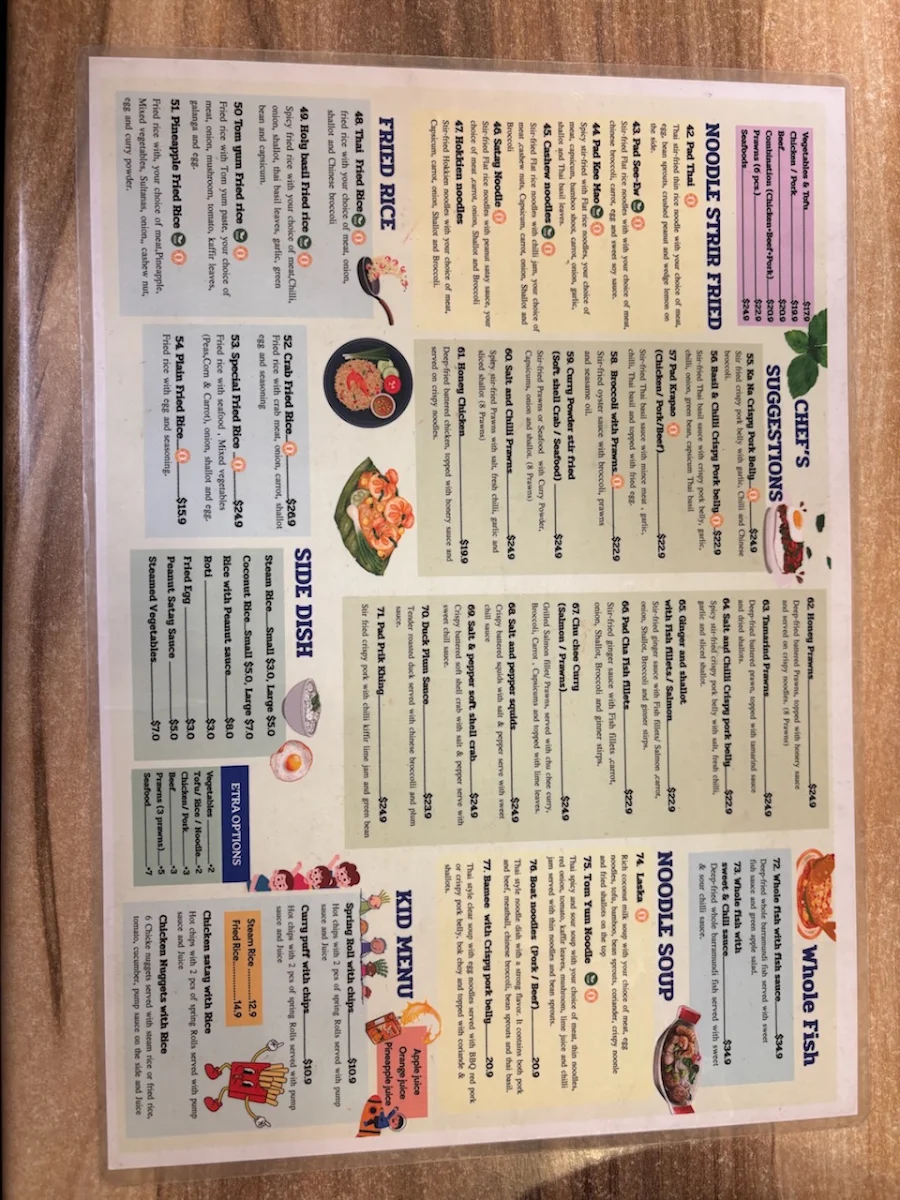 Menu, Chuu Rose Thai Restaurant