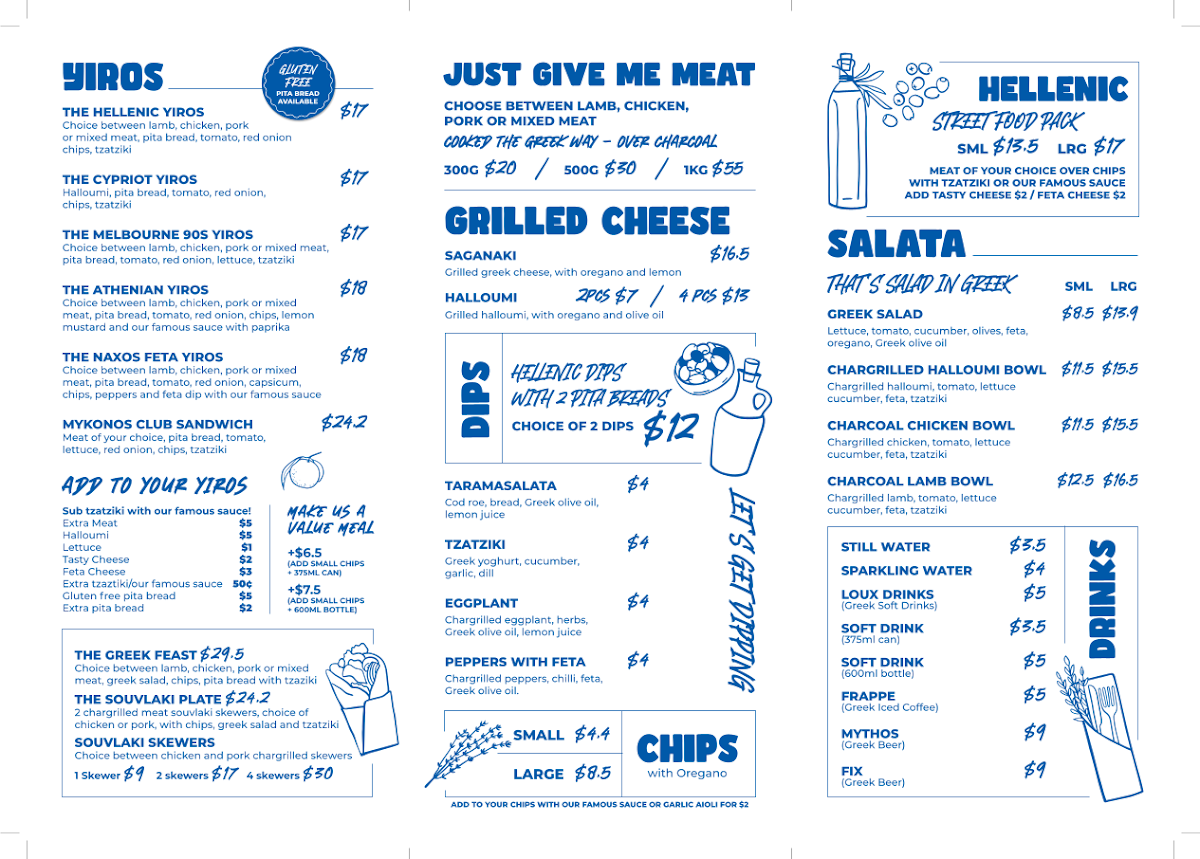 Menu, Hellenic Street Food