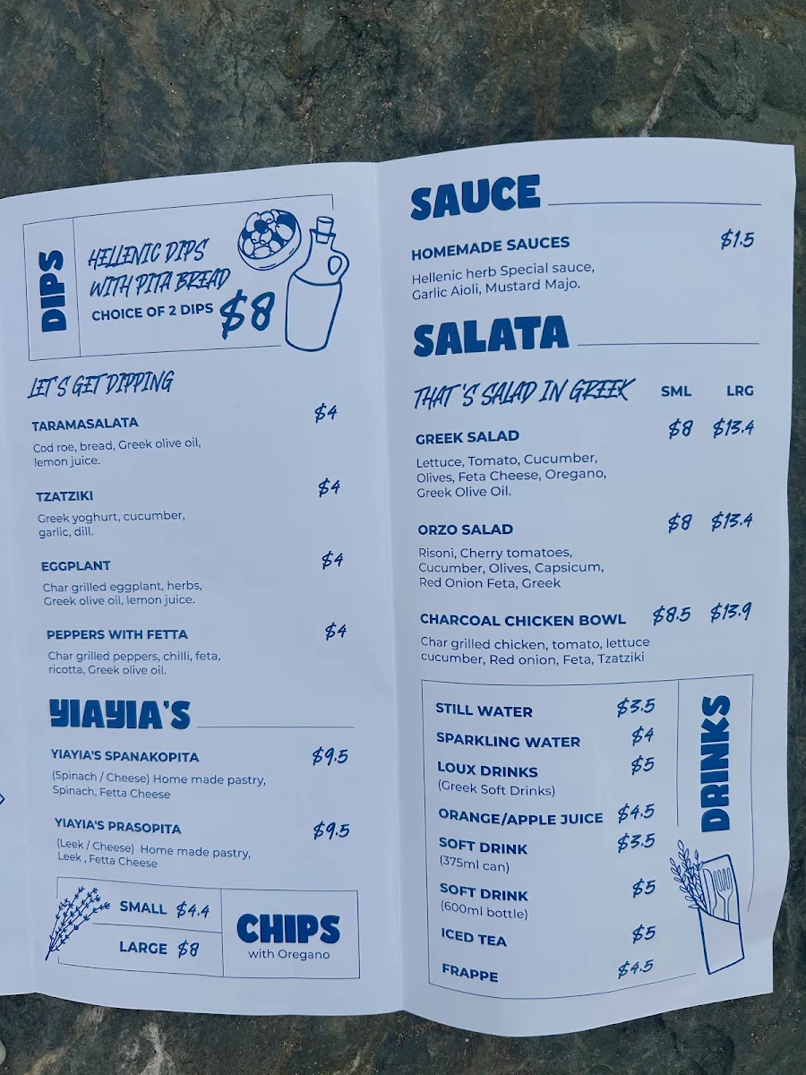 Menu, Hellenic Street Food
